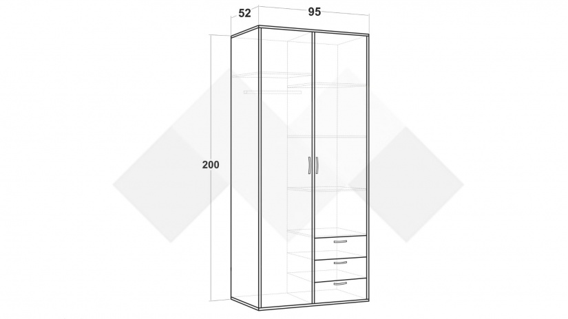 Гардероб Жизел двукрилни антрацит с дъб сонома - изглед 3