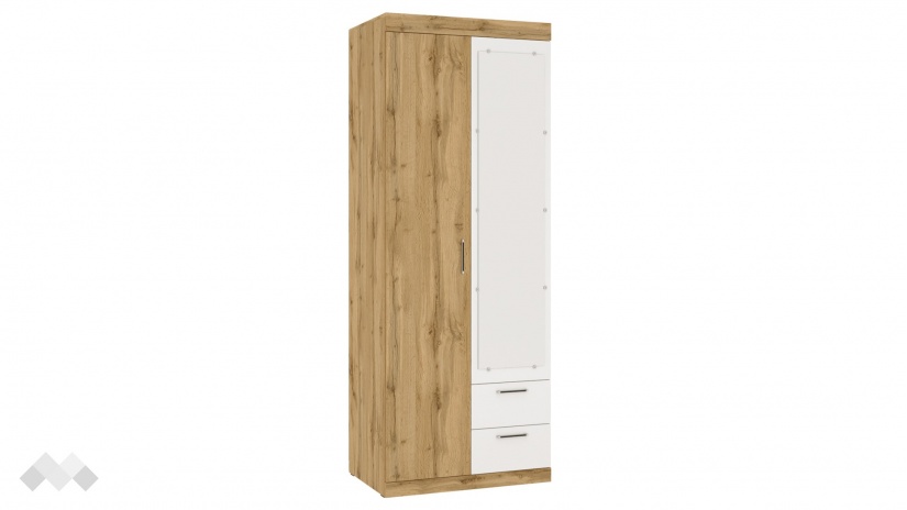 Гардероб Моник двукрилни златен дъб с бяло - изглед 2 - МебелМаг Гардероб Моник двукрилни златен дъб с бяло - изглед 2