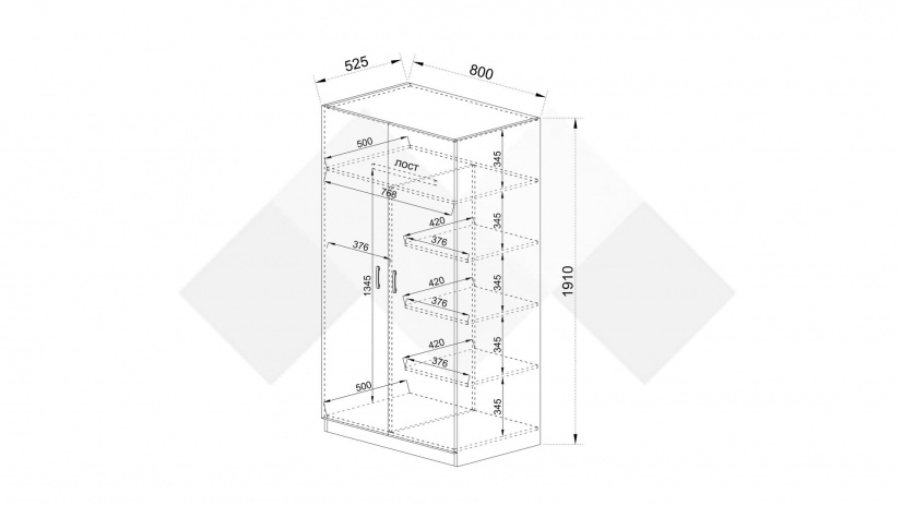 Гардероб Скай двукрилни нардо сив - изглед 3 - МебелМаг Гардероб Скай двукрилни нардо сив - изглед 3