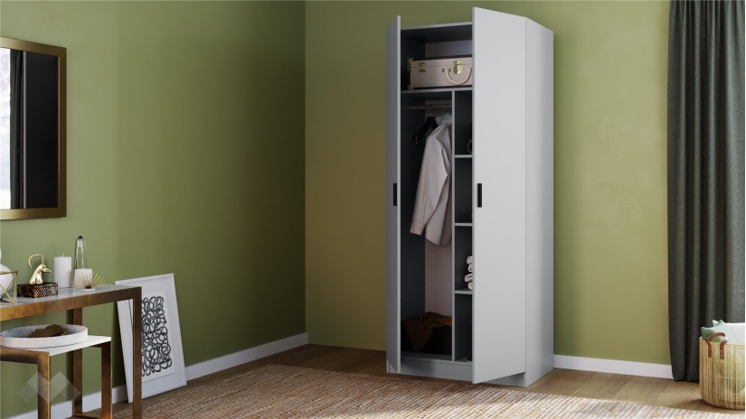 Гардероб Скай двукрилни нардо сив - изглед 2 - МебелМаг Гардероб Скай двукрилни нардо сив - изглед 2