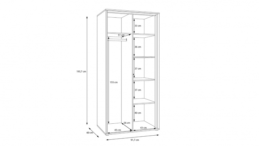 Гардероб Векслин двукрилни пясък с дъб маувела - изглед 8