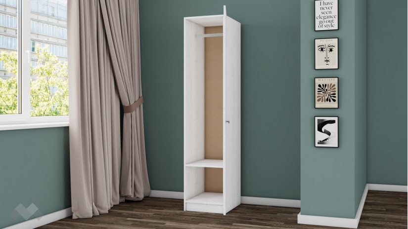 Гардероб Арго еднокрилни бял фладер - изглед 2 - МебелМаг Гардероб Арго еднокрилни бял фладер - изглед 2