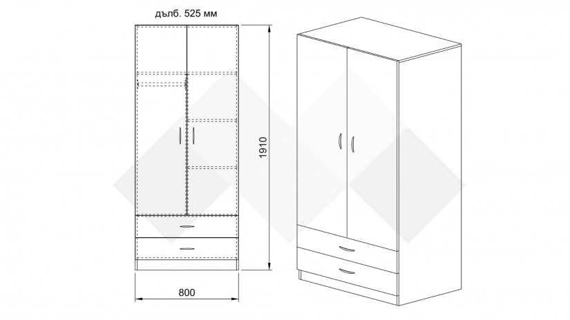 Гардероб Джеймс двукрилни сонома арвен с бял гланц - изглед 5