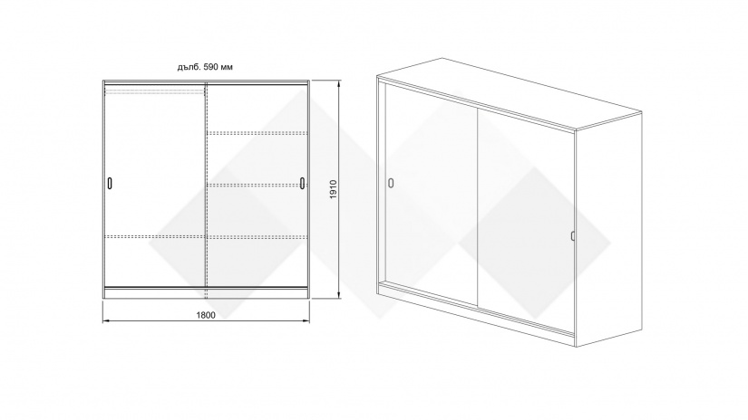 Гардероб Глендейл с плъзгащи врати мока с лате - изглед 10