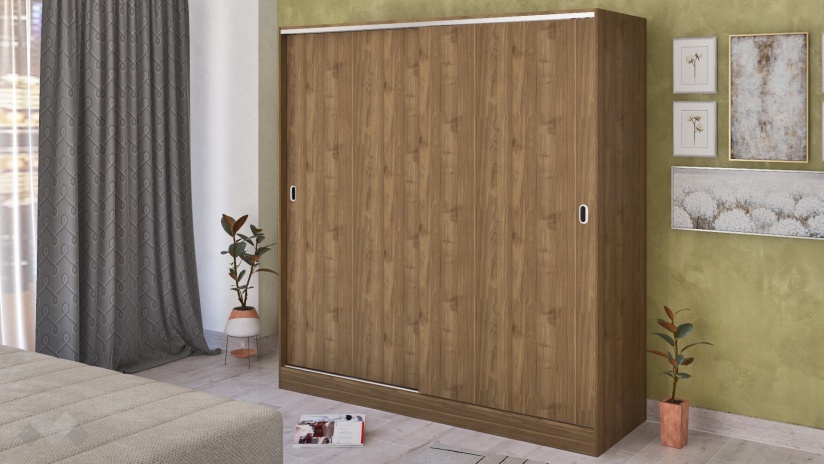 Гардероб Глендейл с плъзгащи врати орех адмирал - изглед 1 - МебелМаг Гардероб Глендейл с плъзгащи врати орех адмирал - изглед 1