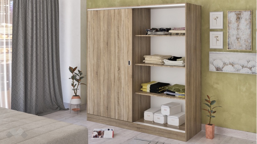 Гардероб Глендейл с плъзгащи врати тъмна сонома - изглед 3 - МебелМаг Гардероб Глендейл с плъзгащи врати тъмна сонома - изглед 3