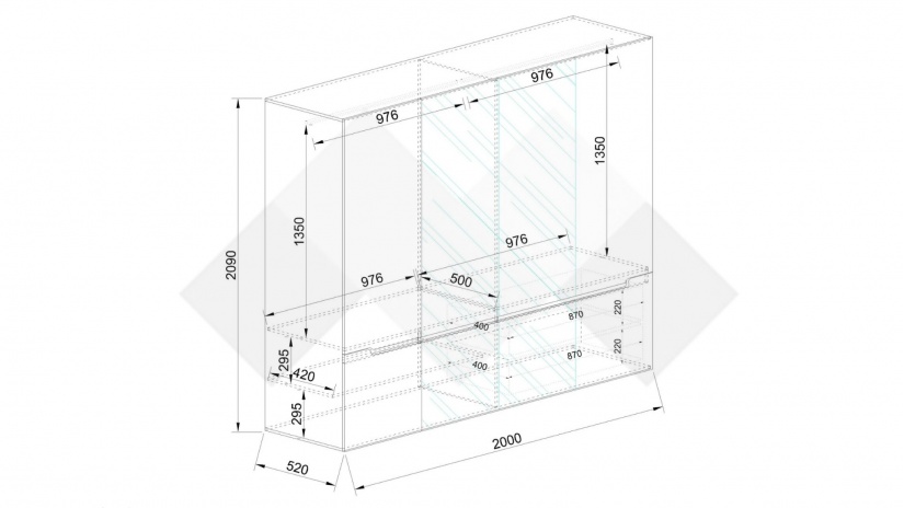 Гардероб Ница четирикрилни бяло гладко с бяло гланц - изглед 3