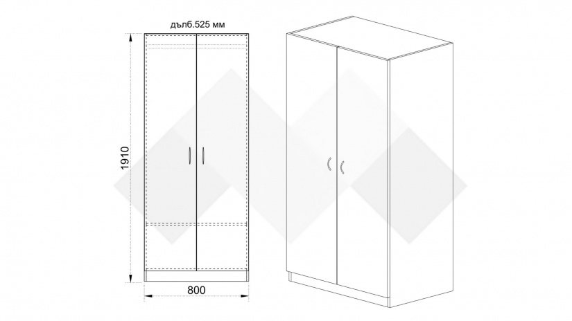 Гардероб Райън двукрилни сонома арвен с бял гланц - изглед 3 - МебелМаг Гардероб Райън двукрилни сонома арвен с бял гланц - изглед 3