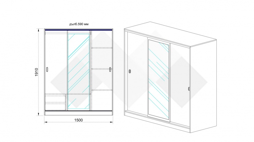 Гардероб Ричмънд с плъзгащи врати мока с лате - изглед 10