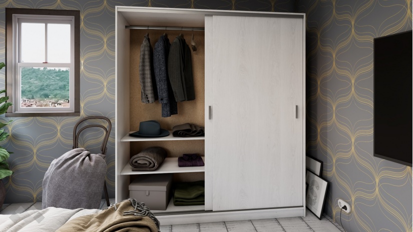 Гардероб с плъзгащи врати Арго с плъзгащи врати бял фладер - изглед 3 - МебелМаг Гардероб с плъзгащи врати Арго с плъзгащи врати бял фладер - изглед 3