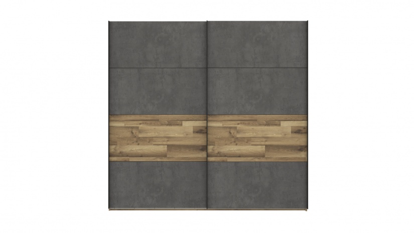 Гардероб Ричиано с плъзгащи врати бетон с дъб став - изглед 2 - МебелМаг Гардероб Ричиано с плъзгащи врати бетон с дъб став - изглед 2