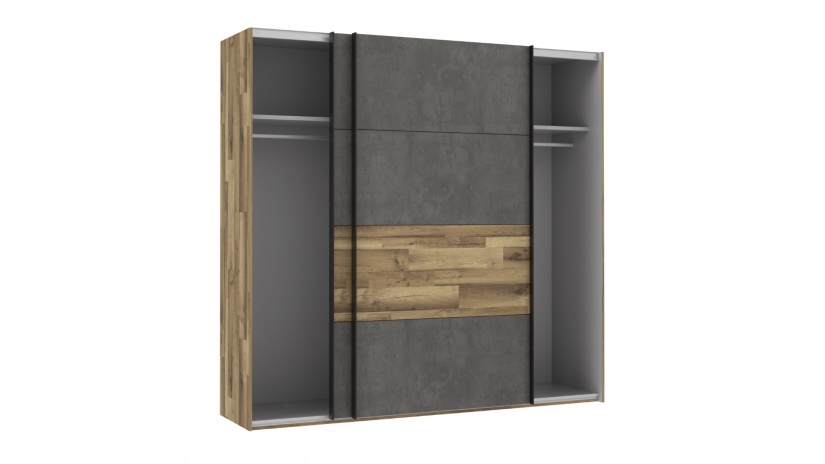 Гардероб Ричиано с плъзгащи врати бетон с дъб став - изглед 3 - МебелМаг Гардероб Ричиано с плъзгащи врати бетон с дъб став - изглед 3