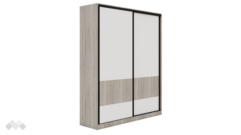 Гардероб Комо с плъзгащи врати дъб ърбан ойстър с бяло - изглед 1 - МебелМаг Гардероб Комо с плъзгащи врати дъб ърбан ойстър с бяло - изглед 1