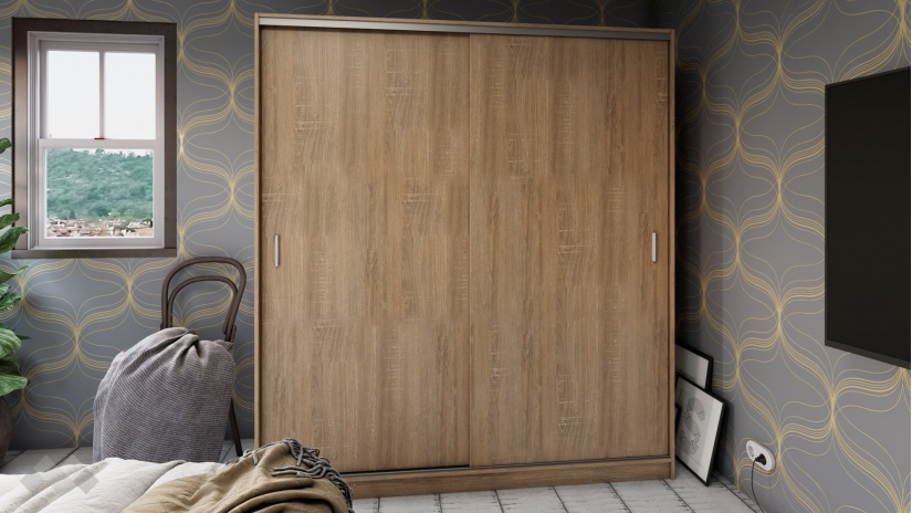 Гардероб с плъзгащи врати Арго с плъзгащи врати дъб сонома - изглед 1 - МебелМаг Гардероб с плъзгащи врати Арго с плъзгащи врати дъб сонома - изглед 1