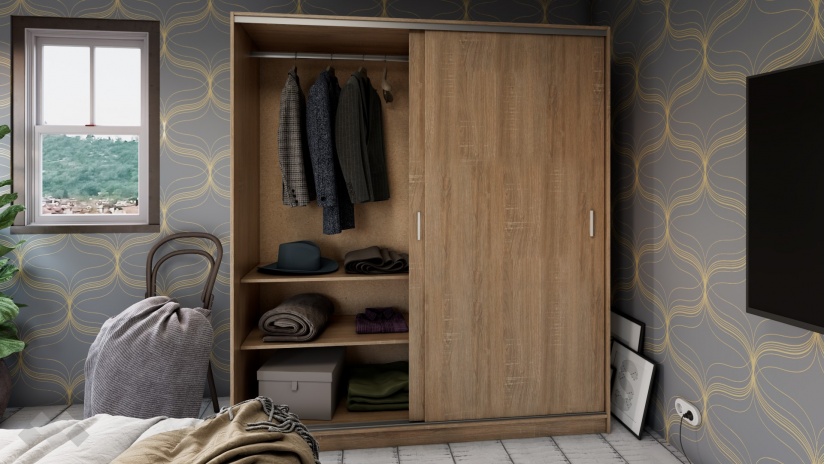 Гардероб с плъзгащи врати Арго с плъзгащи врати дъб сонома - изглед 2 - МебелМаг Гардероб с плъзгащи врати Арго с плъзгащи врати дъб сонома - изглед 2