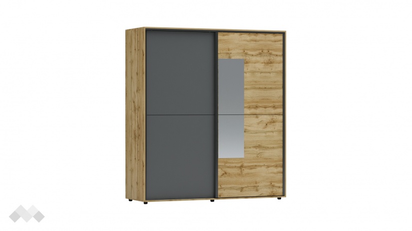 Гардероб Галати с плъзгащи врати дъб вотан светъл с антрацит - изглед 1 - МебелМаг Гардероб Галати с плъзгащи врати дъб вотан светъл с антрацит - изглед 1