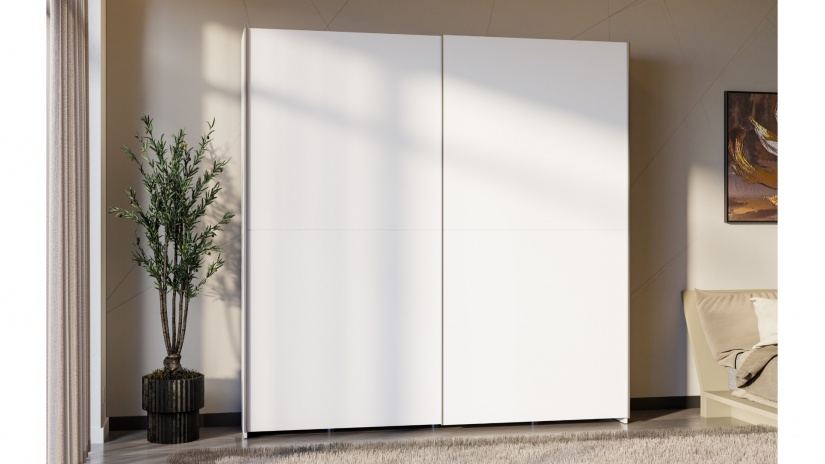 Гардероб Хомано с плъзгащи врати бял - изглед 2 - МебелМаг Гардероб Хомано с плъзгащи врати бял - изглед 2
