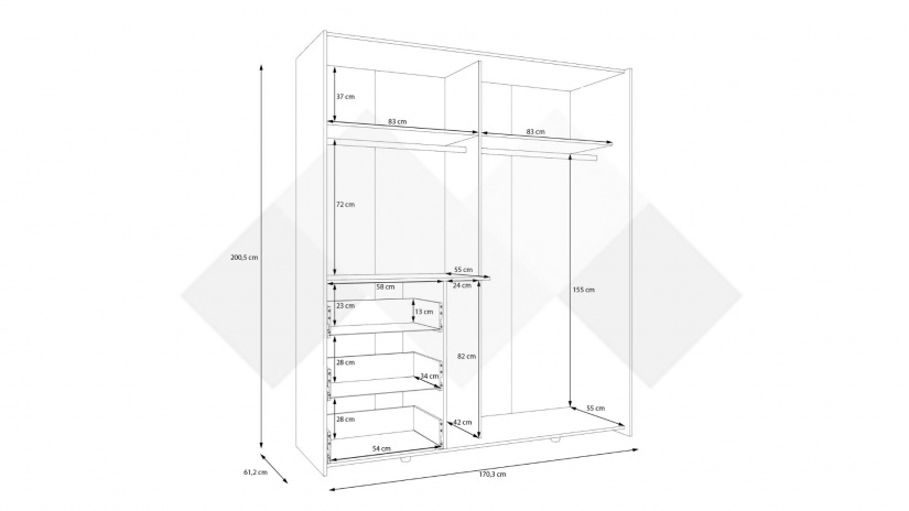 Гардероб Триумф с плъзгащи врати дъб артисан - изглед 12