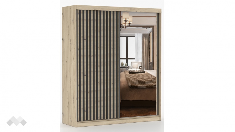 Гардероб Верона с плъзгащи врати дъб артисан с тъмен норвежки бор - изглед 2