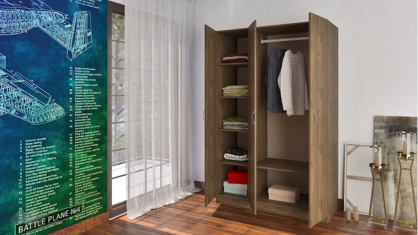 Гардероб Спрингфийлд трикрилни орех адмирал - изглед 2 - МебелМаг Гардероб Спрингфийлд трикрилни орех адмирал - изглед 2