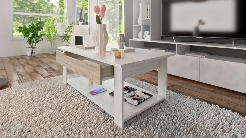 Холна маса Анелия дъб крафт бял с дъб крафт сив - изглед 2 - МебелМаг Холна маса Анелия дъб крафт бял с дъб крафт сив - изглед 2