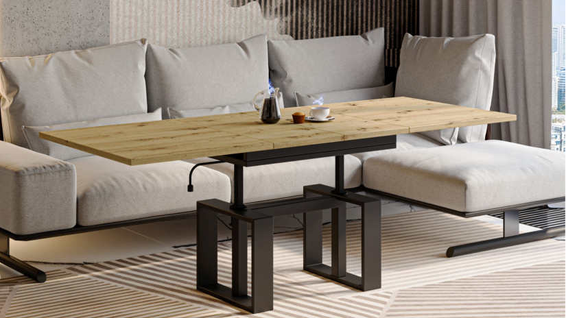 Холна маса Емполи разтегателна дъб артисан с черно - изглед 2 - МебелМаг Холна маса Емполи разтегателна дъб артисан с черно - изглед 2