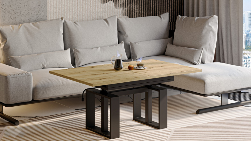 Холна маса Емполи разтегателна дъб артисан с черно - изглед 1 - МебелМаг Холна маса Емполи разтегателна дъб артисан с черно - изглед 1