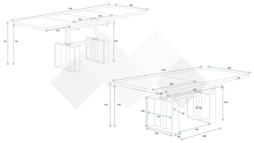Холна маса Емполи разтегателна кашмир с черно - изглед 5 - МебелМаг Холна маса Емполи разтегателна кашмир с черно - изглед 5