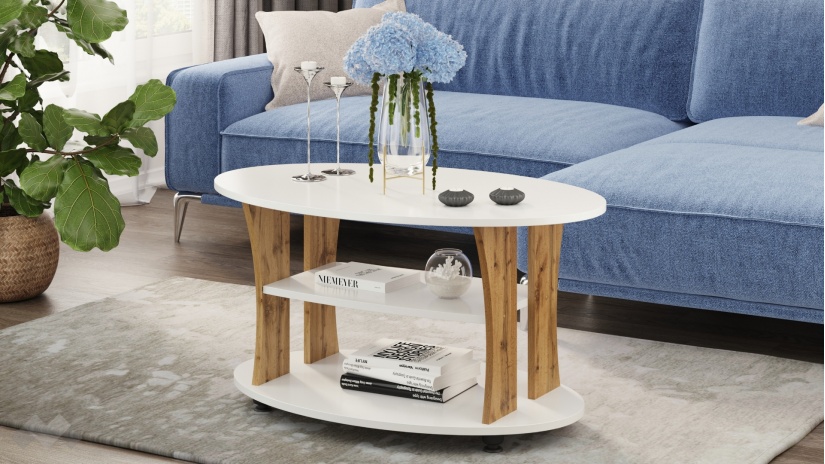 Холна маса Камилия златен дъб с бяло - изглед 1 - МебелМаг Холна маса Камилия златен дъб с бяло - изглед 1