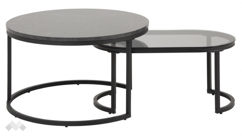 Холна маса Спиро комплект маси черен мрамор с черно - изглед 2 - МебелМаг Холна маса Спиро комплект маси черен мрамор с черно - изглед 2