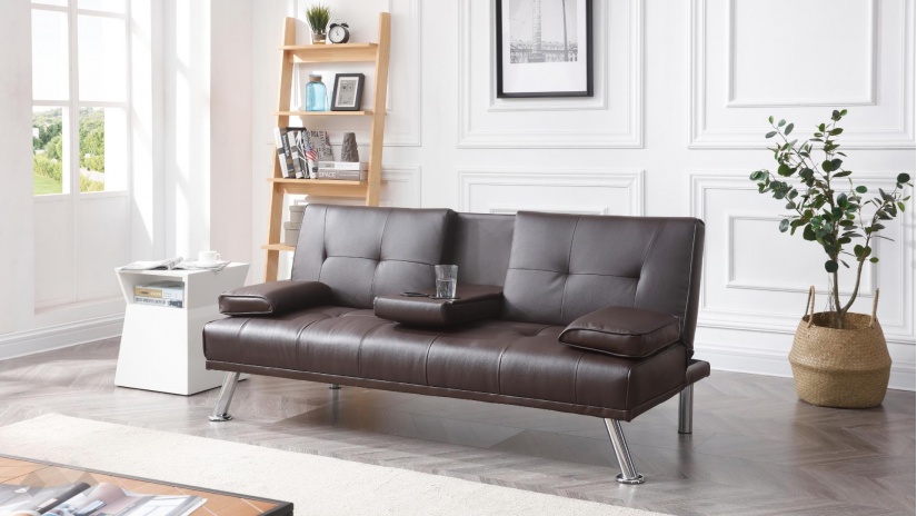 Клик-клак канапе Лийн двуместни кафяв - изглед 1 - МебелМаг Клик-клак канапе Лийн двуместни кафяв - изглед 1