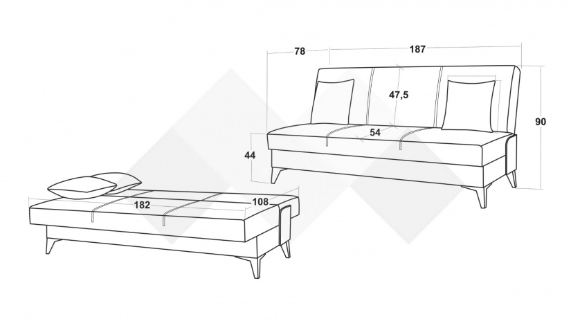 Клик-клак канапе Мерит триместни сив - изглед 6 - МебелМаг Клик-клак канапе Мерит триместни сив - изглед 6