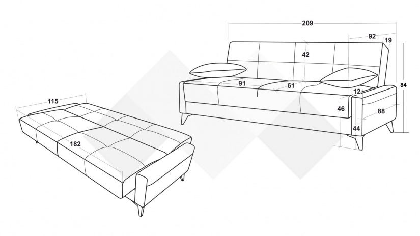 Клик-клак канапе Нейт триместни кафяв - изглед 6 - МебелМаг Клик-клак канапе Нейт триместни кафяв - изглед 6
