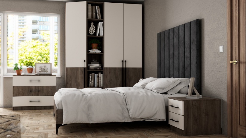 Спален комплект Комо К1 орех селект тъмен с кашмир - изглед 2