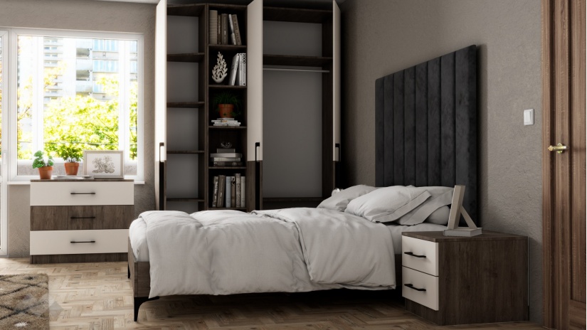 Спален комплект Комо К1 орех селект тъмен с кашмир - изглед 3