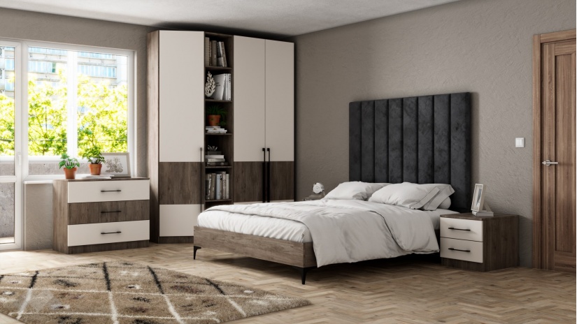 Спален комплект Комо К1 орех селект тъмен с кашмир - изглед 1