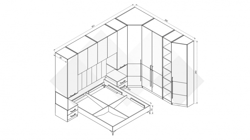 Спален комплект Комо К3 орех селект тъмен с кашмир - изглед 4