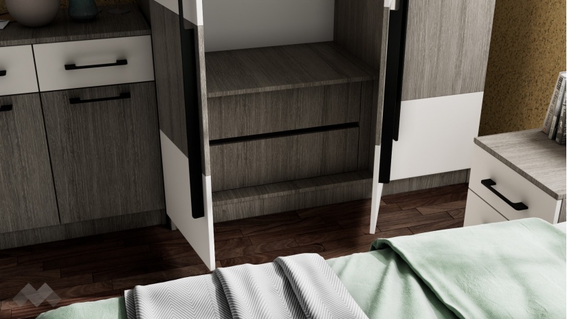 Спален комплект Комо К4 дъб ърбан ойстър с бяло - изглед 3