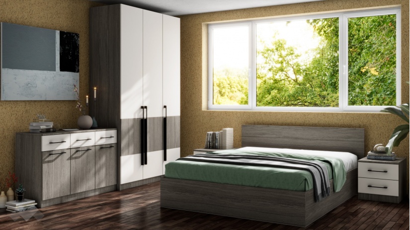 Спален комплект Комо К4 дъб ърбан ойстър с бяло - изглед 1