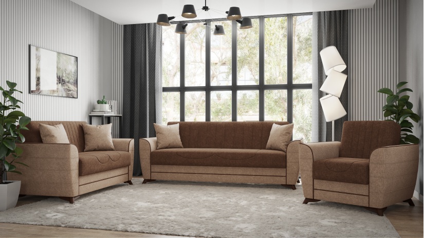 Комплект дивани за дневна Ялта комплекти кафяв с бежово - изглед 1