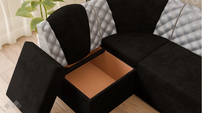 Кухненски ъгъл Кадилак универсален ъгъл черен със сребристо - изглед 3 - МебелМаг Кухненски ъгъл Кадилак универсален ъгъл черен със сребристо - изглед 3