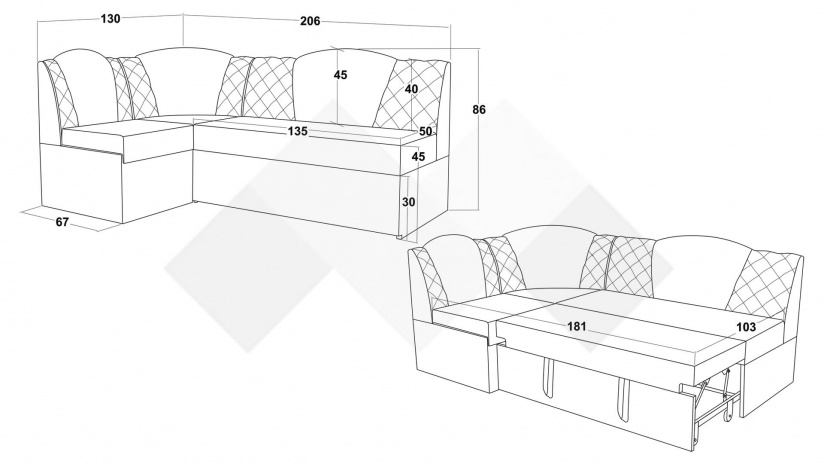Кухненски ъгъл Кадилак универсален ъгъл кафяв със златисто - изглед 6