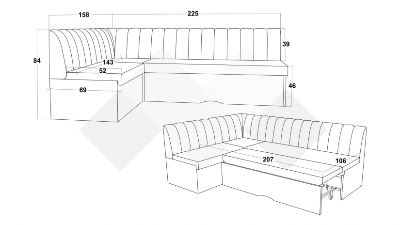 Кухненски ъгъл Кариби с посока сив - изглед 5 - МебелМаг Кухненски ъгъл Кариби с посока сив - изглед 5