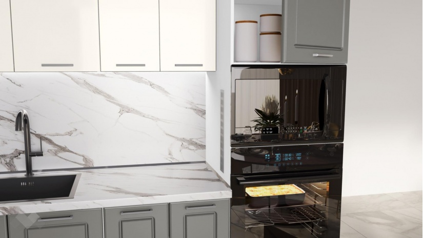 Кухня Зева прави цимент мат с крийм гланц и бяло гладко - изглед 7 - МебелМаг Кухня Зева прави цимент мат с крийм гланц и бяло гладко - изглед 7