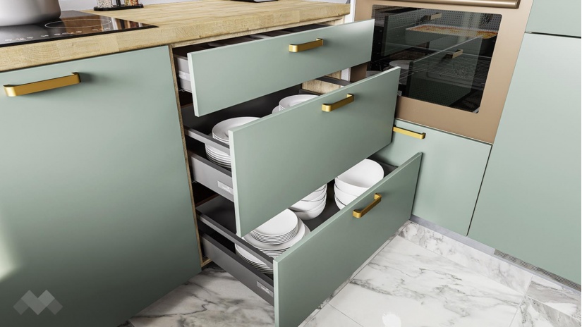 Кухня Амари с остров олив мат и крийм гланц - изглед 9 - МебелМаг Кухня Амари с остров олив мат и крийм гланц - изглед 9