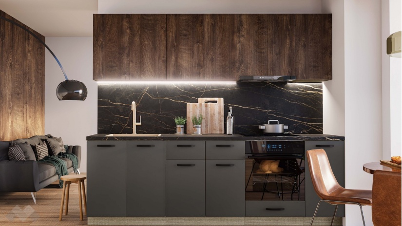 Кухня Анира прави карбон мат с дъб натурал - изглед 1