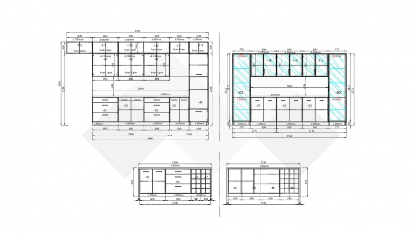 Кухня Дарма с остров цимент мат с крийм гланц и дъб натурал с мока - изглед 2