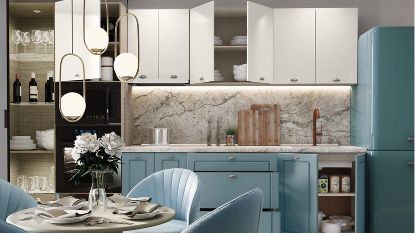 Кухня Исма прави деним мат с крийм гланц и мока - изглед 2