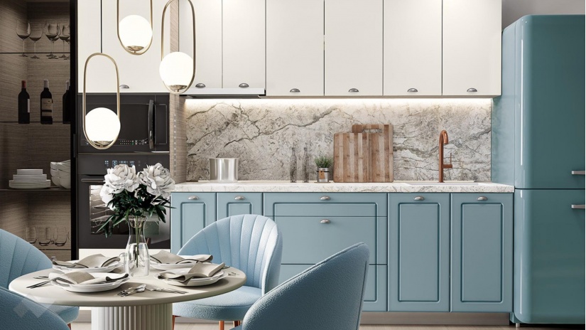 Кухня Исма прави деним мат с крийм гланц и мока - изглед 1