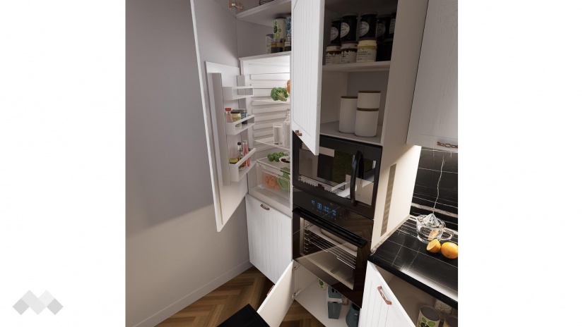 Кухня Кали с остров бял фладер с бяло гладко - изглед 3 - МебелМаг Кухня Кали с остров бял фладер с бяло гладко - изглед 3